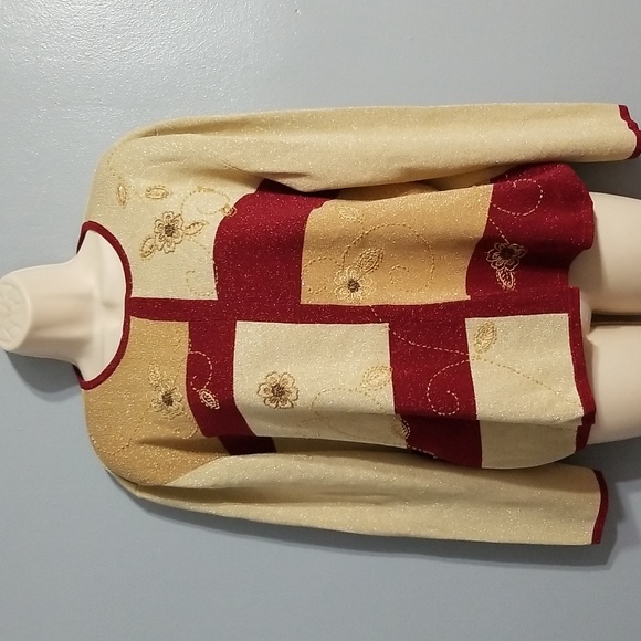 Alfred dunner XL gold &burgundy embroidered floral with gold sparkle and beading - Picture 3 of 17